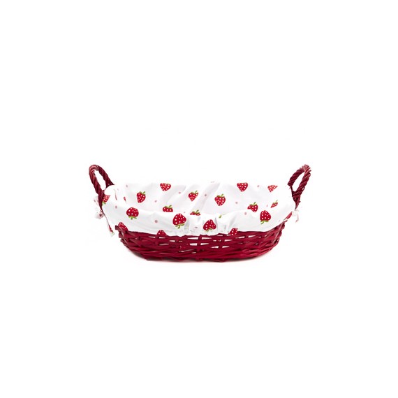 Panier Osier oval rouge - 34*24cm - Tissu fraises + Anses
