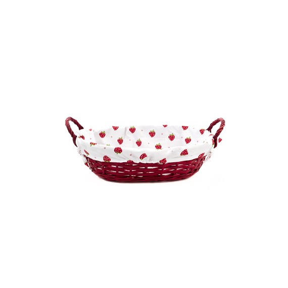 Panier Osier oval rouge - 40*28cm - Tissu fraises + Anses