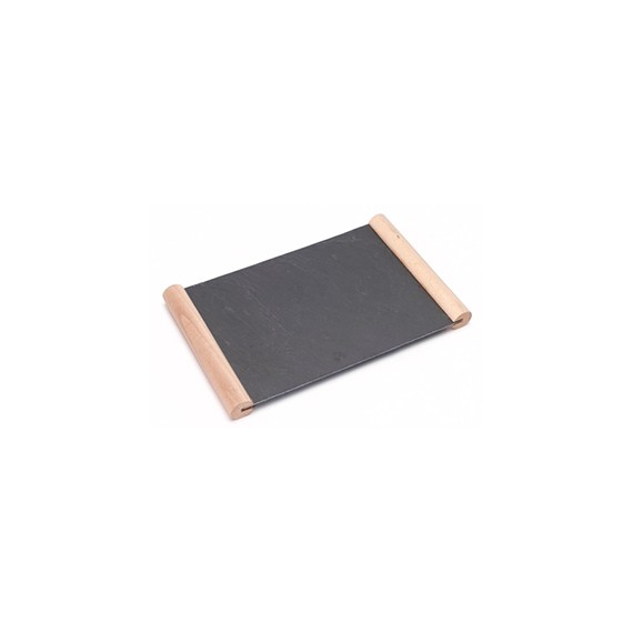 PLATEAU ARDOISE RECT 33*20cm AVEC POIGNÉES BOIS