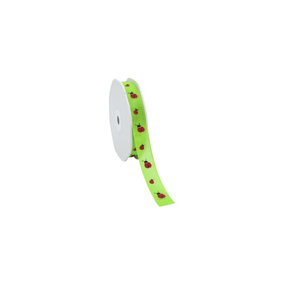 Ruban cadeau 'Coccinelle' 16mm * 15m - Vert Pomme