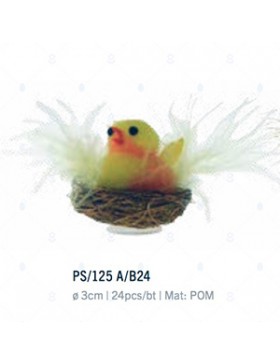 POULE DANS NID PAILLE AVEC PLUME Ø3cm