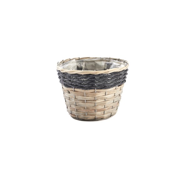 Panier osier rond avec cordelette - Ø22*17cm - Gris