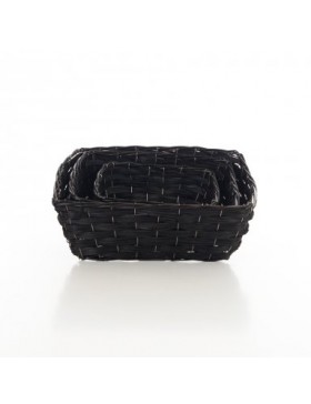 PANIER OSIER RECT 38*17*15cm NOIR + ARMATURE FER