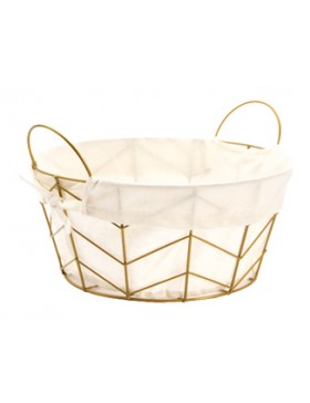 Panier rond en métal doré + Tissu crème - Ø30*14cm