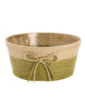 Panier rond naturel - Vert avec Nœud - Ø20,5*10cm