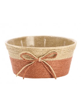 Panier rond naturel - Orange avec Nœud - Ø24,5*10cm