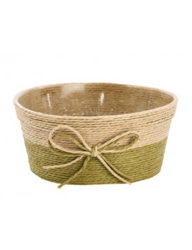Panier rond naturel - Vert avec Nœud - Ø17,5*8cm