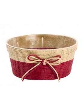 Panier rond naturel - Rouge avec Nœud - Ø17,5*8cm