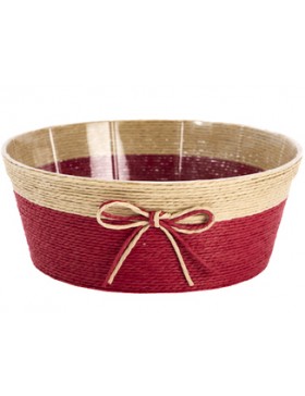 Panier rond naturel - Rouge avec Nœud - Ø24,5*10cm