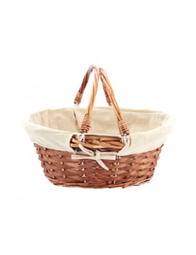 Panier Oval anses pliables + tissus - 35*26*13cm - brun