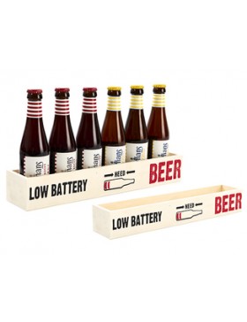 Caisse bois 'Low Battery, need Beer' pour 9 bout. Pills