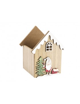Caisse bois - Père Noël Rouge - 11*11*16cm