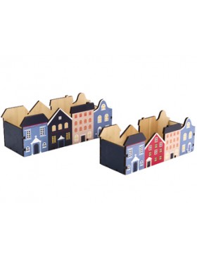 Caisse bois - Maison de Noël Bleues - 22,5*8*8cm