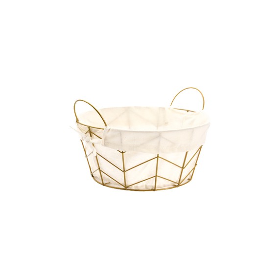 Panier rond en métal doré + Tissu crème - Ø30*14cm