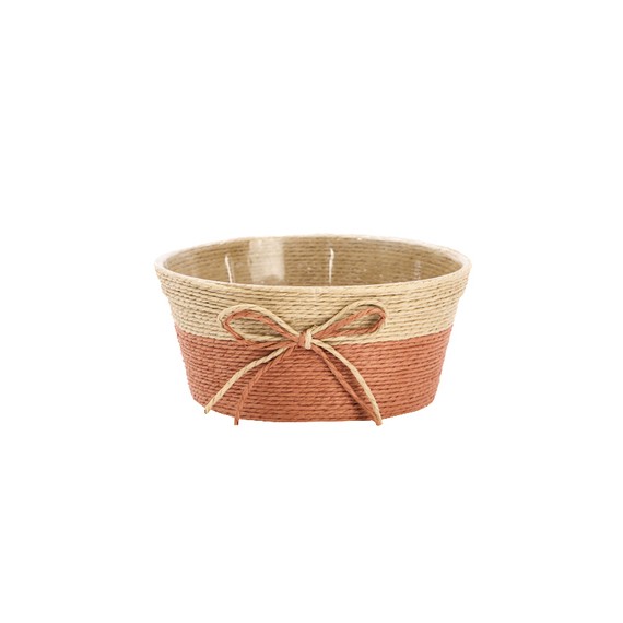 Panier rond naturel - Orange avec Nœud - Ø20,5*10cm