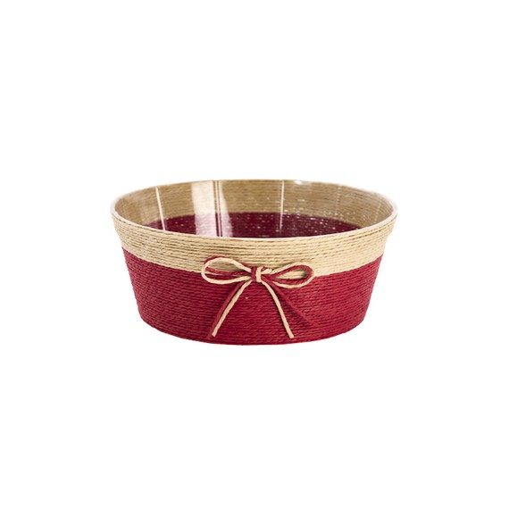Panier rond naturel - Rouge avec Nœud - Ø24,5*10cm
