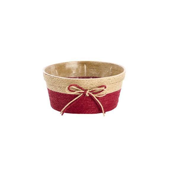 Panier rond naturel - Rouge avec Nœud - Ø17,5*8cm