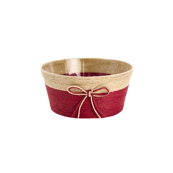 Panier rond naturel - Rouge avec Nœud - Ø20,5*10cm