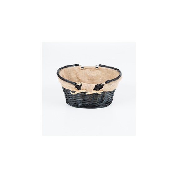 PANIER OVAL OSIER 42*33*19cm NOIR POIGNÉES PIVOT & JUTE