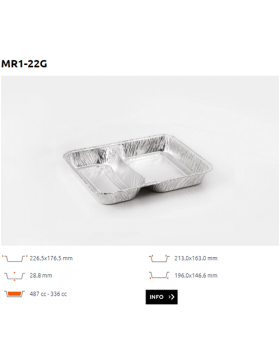 Ravier Alu bord roulé - MR1-22G - 487/336CC - 2 Compartiments